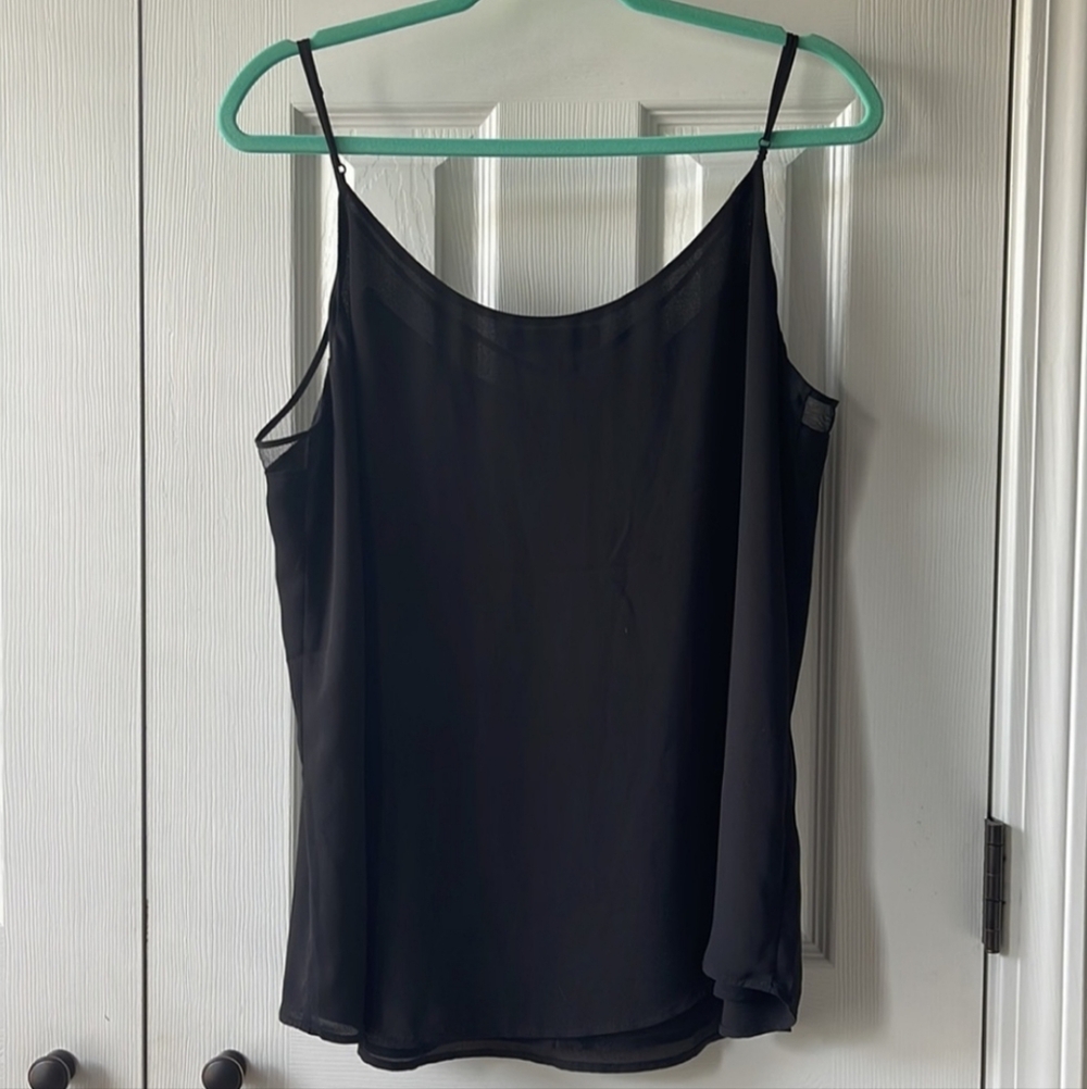 🕷️🖤🕷️ Fabulous Onyx Black Solid & Sexy Mesh Camisole Tank Top Blouse - XL - Picture 2 of 11